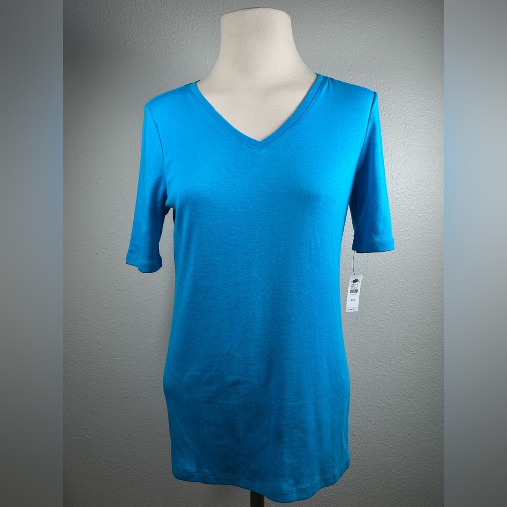NWT Talbots Pima Cotton V-Neck Petite Tee - Turquoise - Size PM